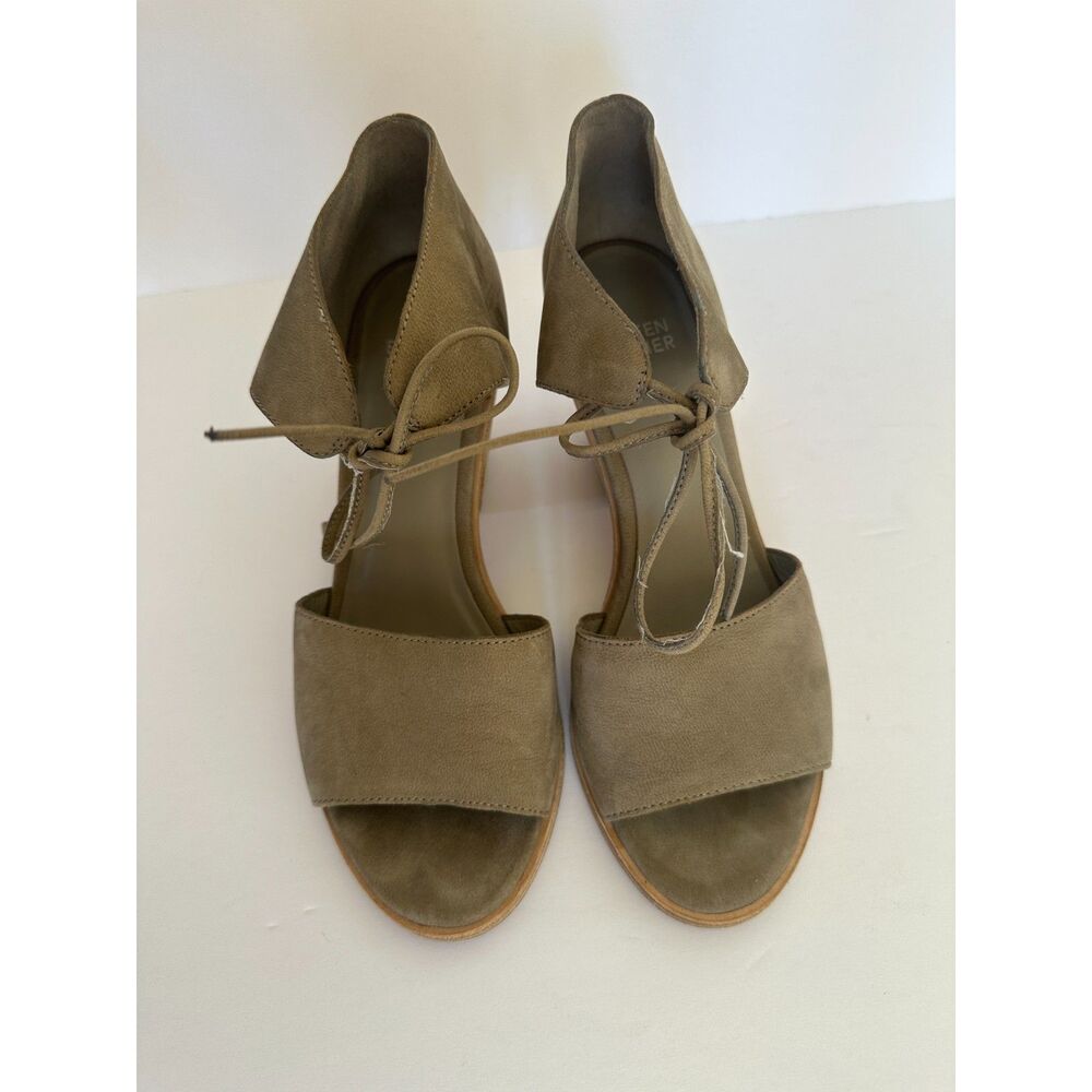 Eileen Fisher Taupe Suede Open-Toe Ankle Tie Sandals
